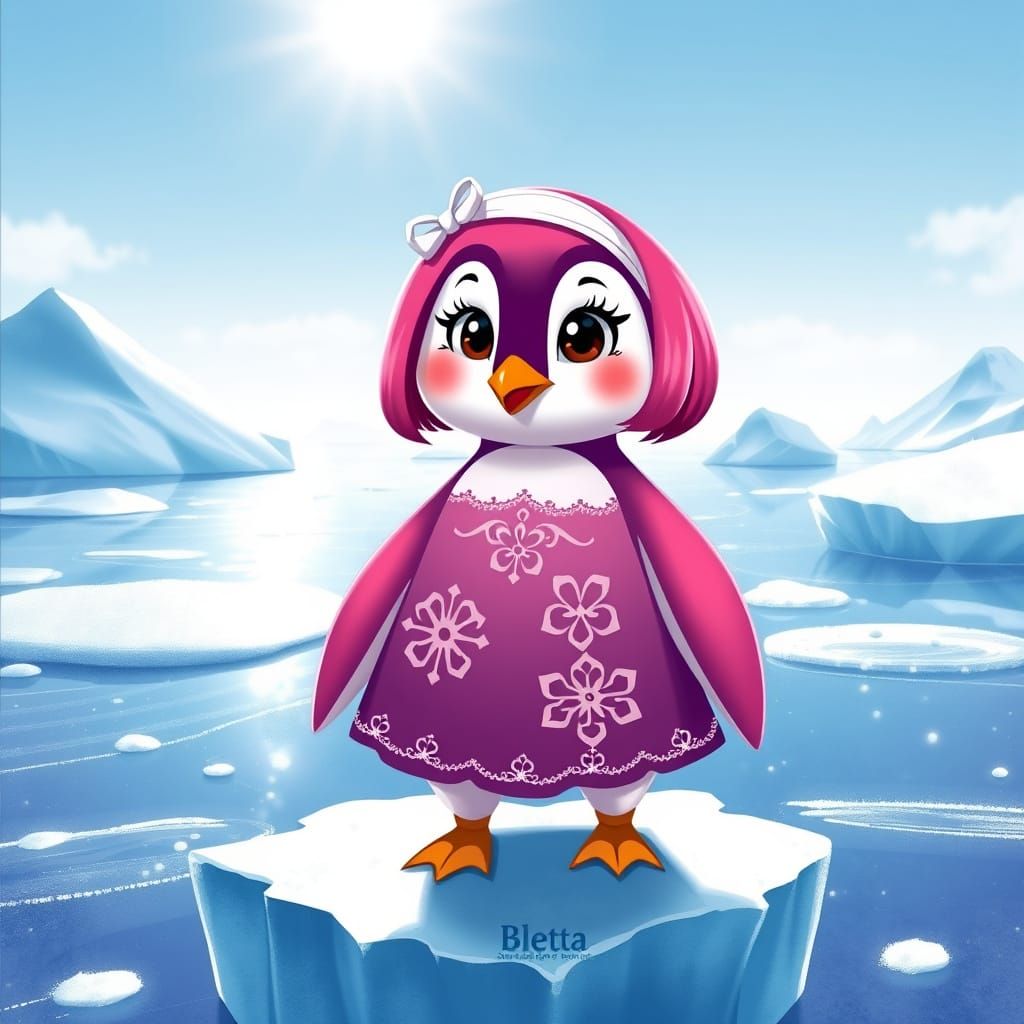 Vibrant Pink Penguin in Elegant Winter Attire