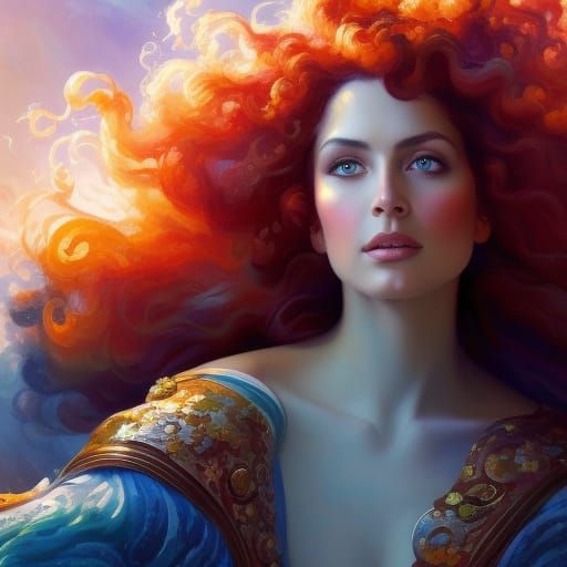 Auburn Haired Woman Portrait in Gouache and Watercolor