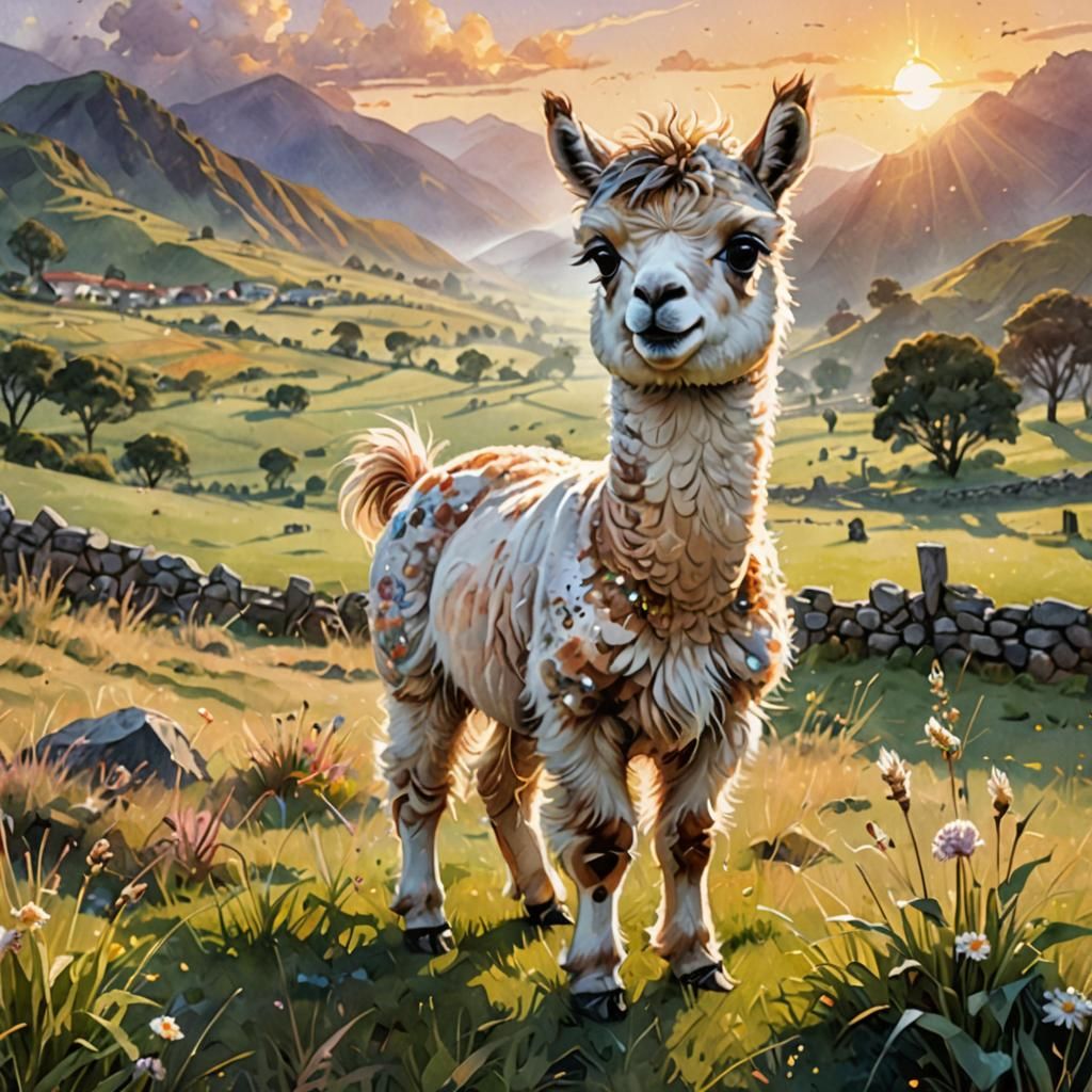 Adorable Chibi Llama in Peruvian Pasture