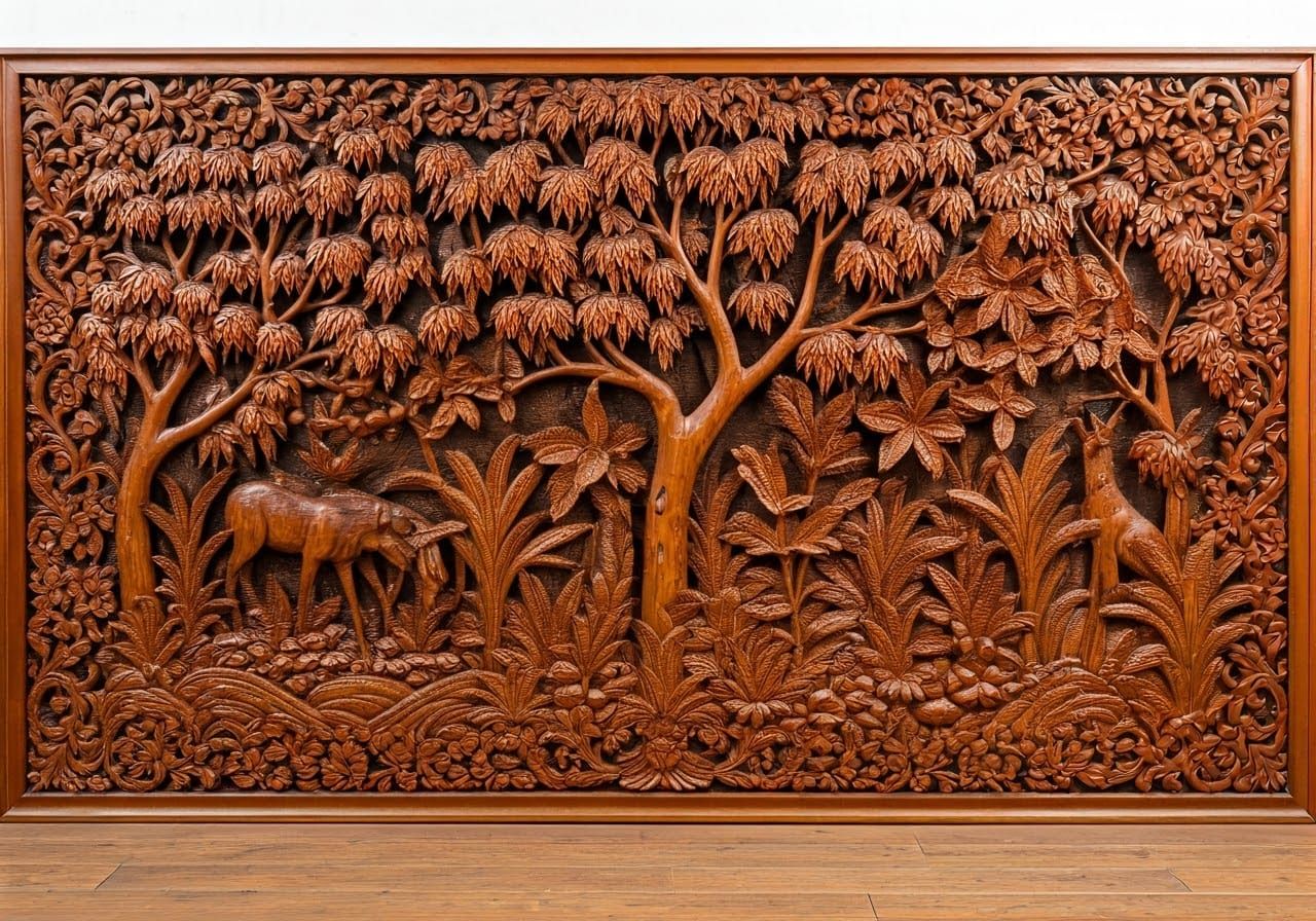 Balinese Carved Wood Art Panel: Australian Flora
