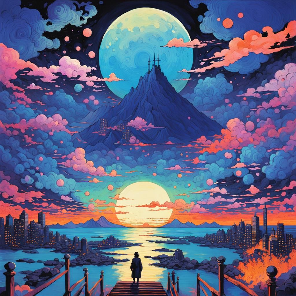 Psychedelic God in Ukiyo-e Style Oil Painting