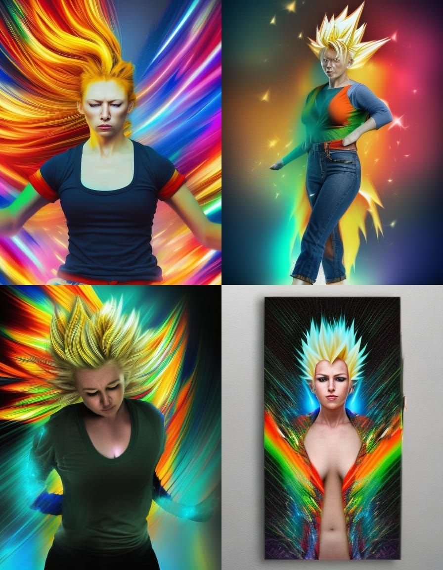 Super Saiyan Woman with Energy Blast in Brutalist Style