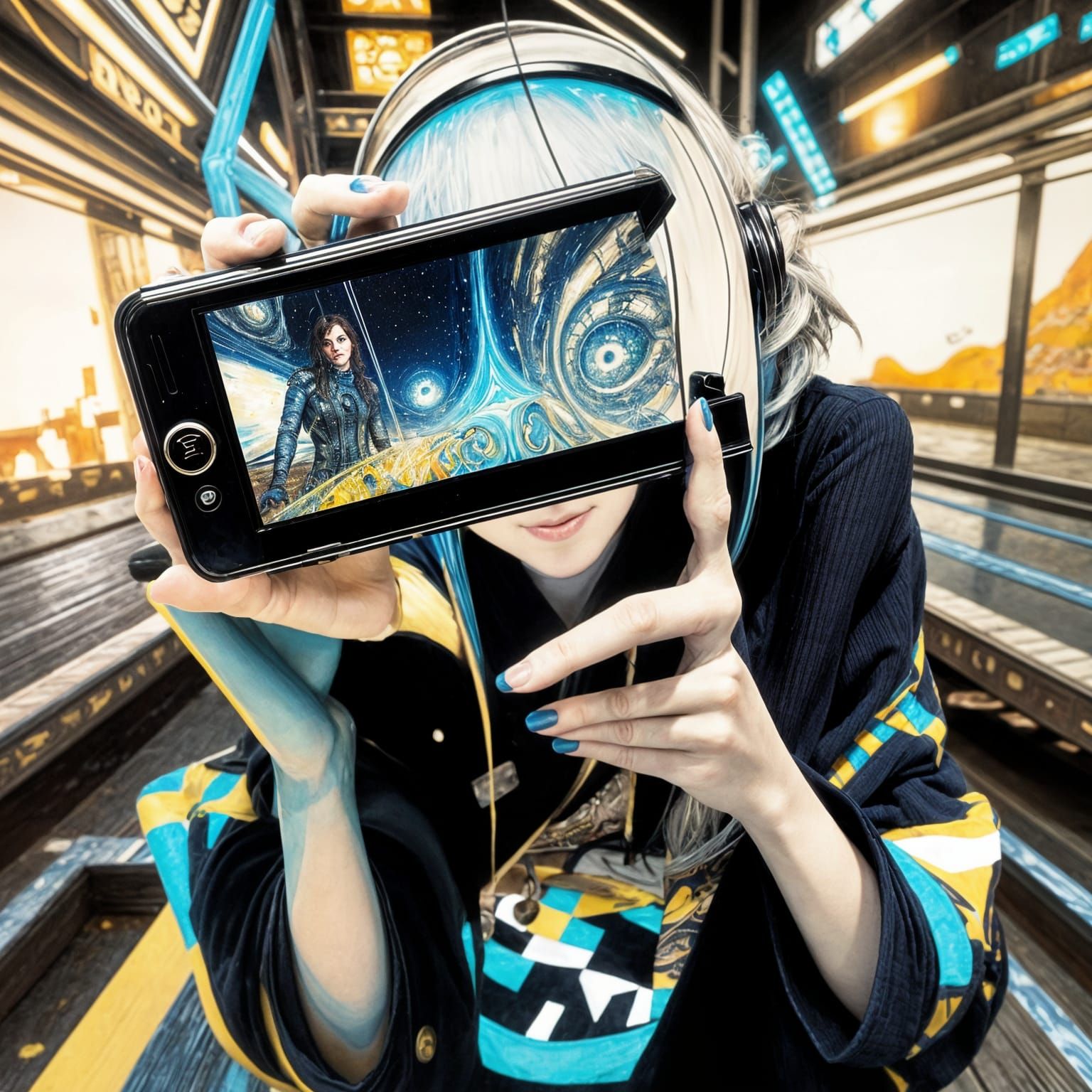 Prudent Portrait in Futuristic Yellow and Blue