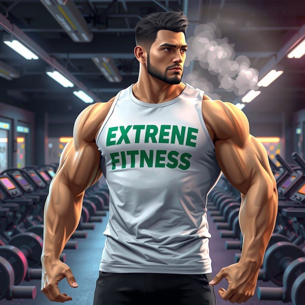 Muscular Fitness Enthusiast in Modern Gym Setting