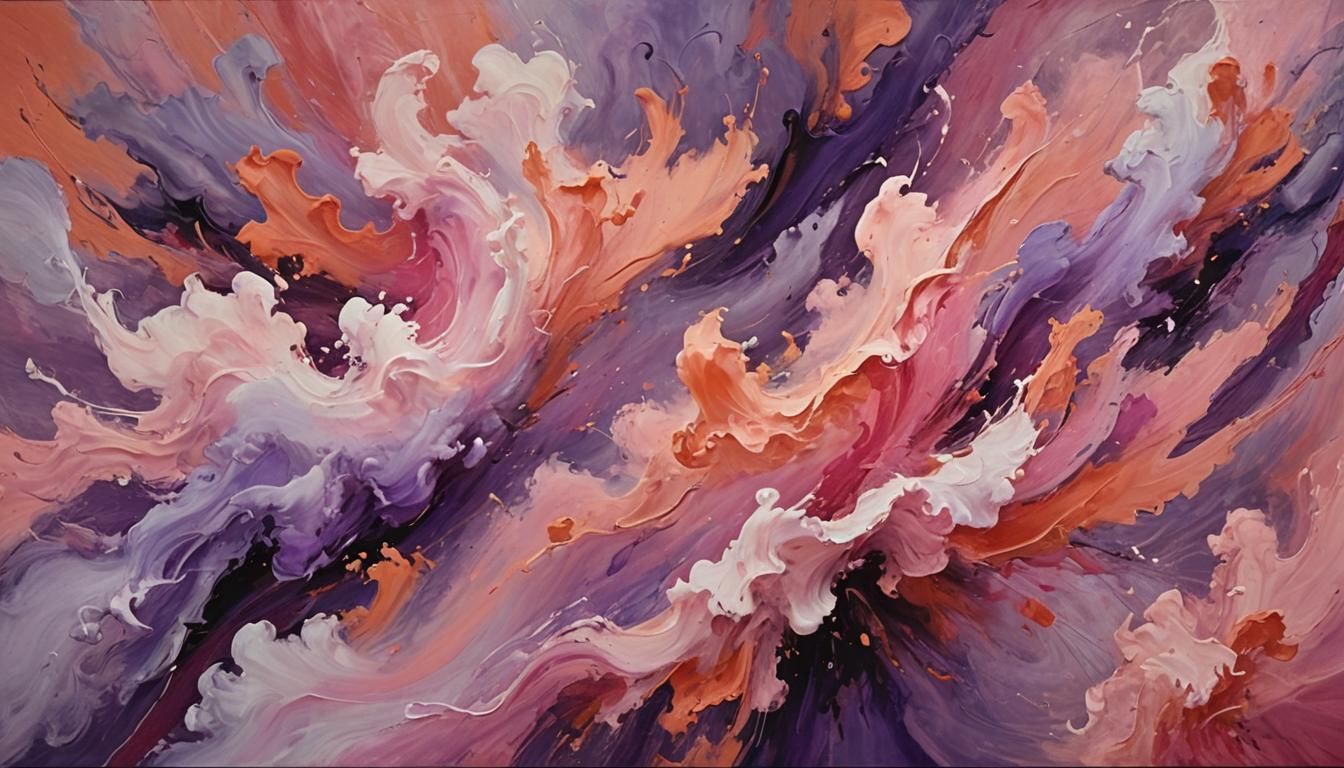 Abstract Expressionist Painting of Swirling Pink Clouds
