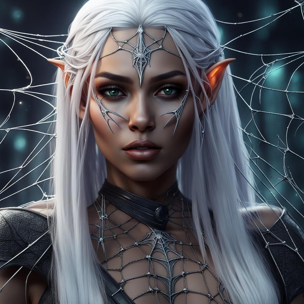 Cyberfantasy Dark Elf with Spiderweb Details