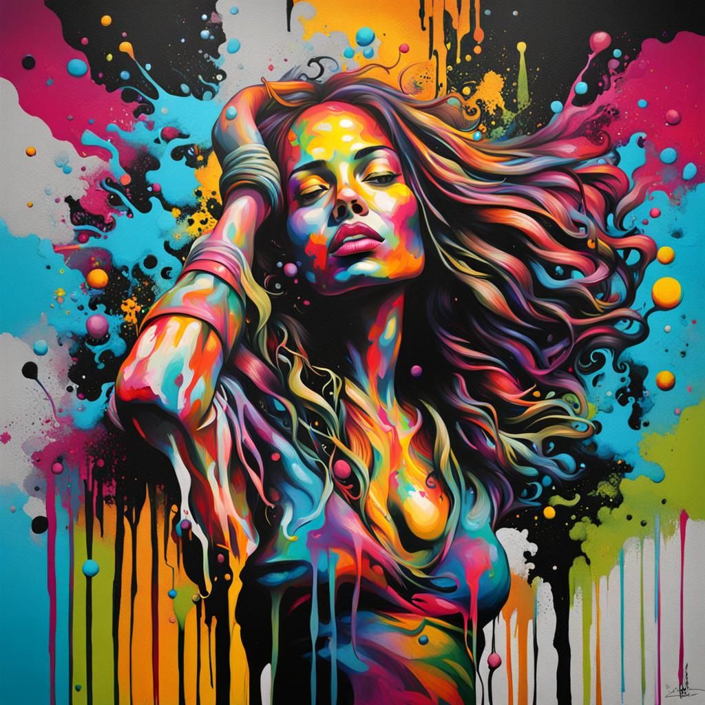 Nude Woman in Graffiti Splash Art Style
