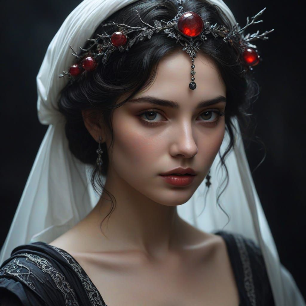 Ethereal Queen of the Underworld in Regal, Moonlit Majesty