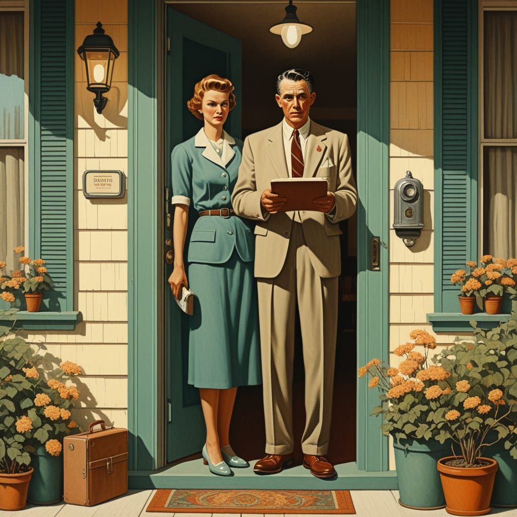 Mid-Century Salesman Rejected by Housewife in 1950s Suburbia