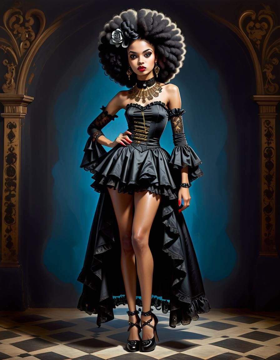Gothic Afro Latina Baroque Pin-Up Portrait