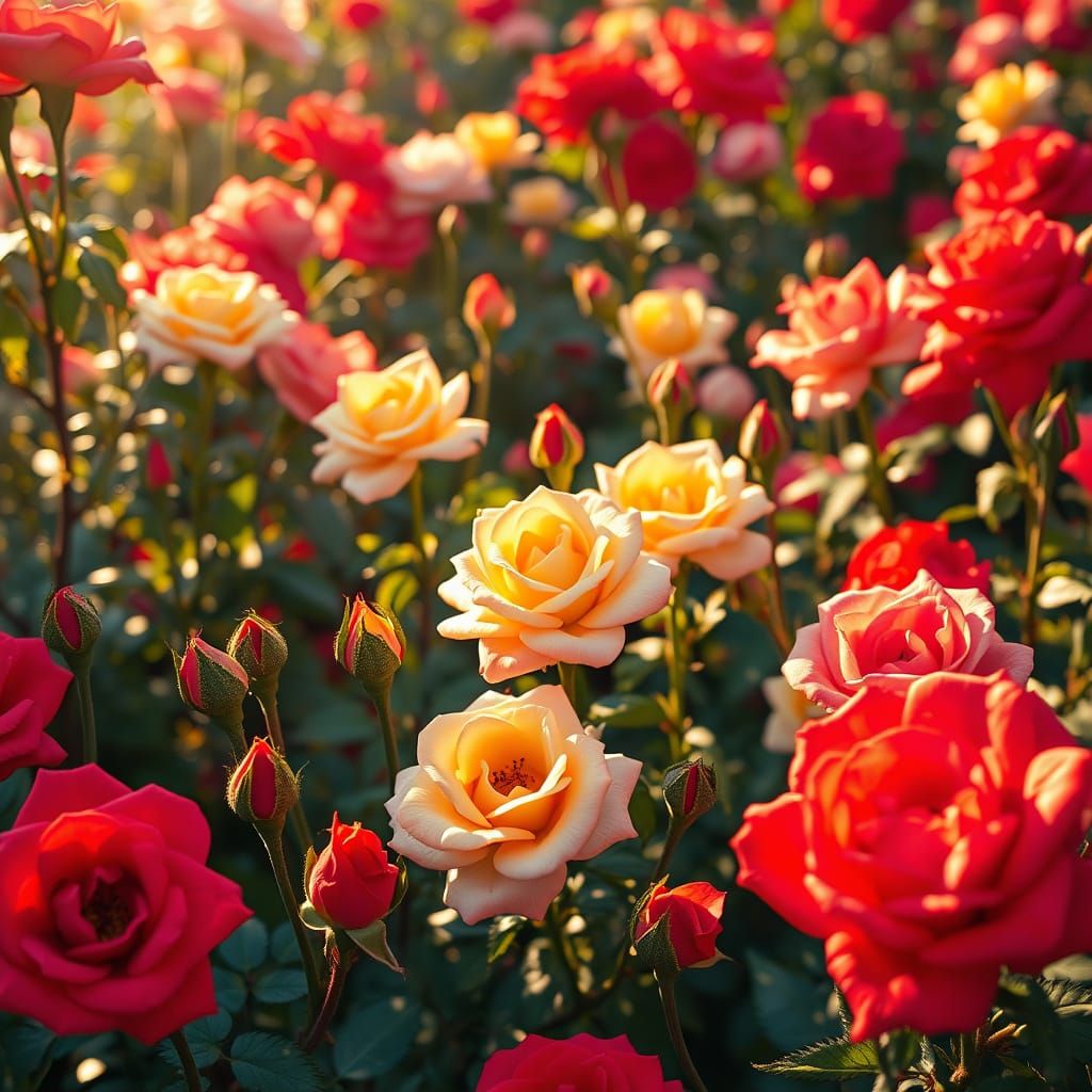 Vibrant Rose Garden in Photorealistic Splendor