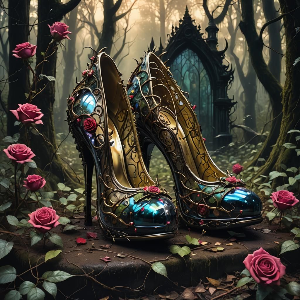 Graffiti Art: Rose and Thorn Glass Slipper