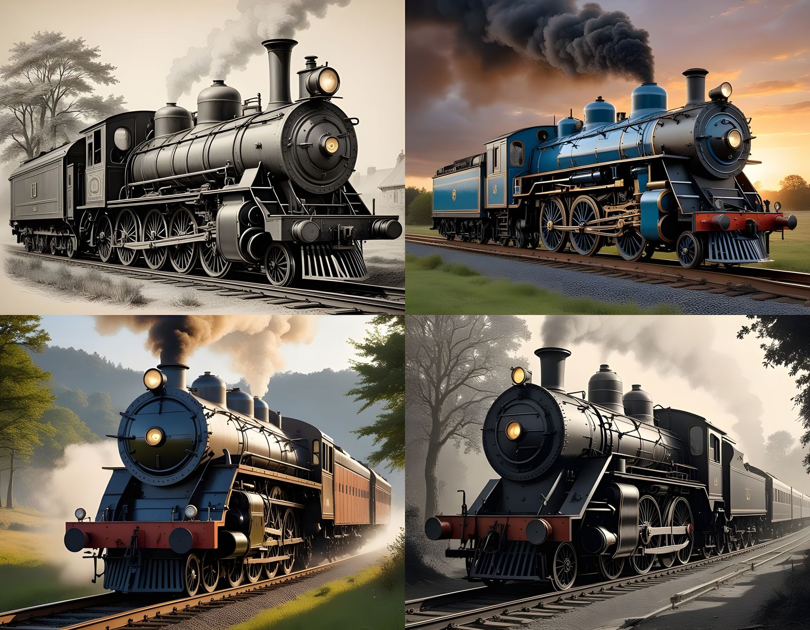 Vintage Locomotive Copper Plate Etching in 19th Century Styl...