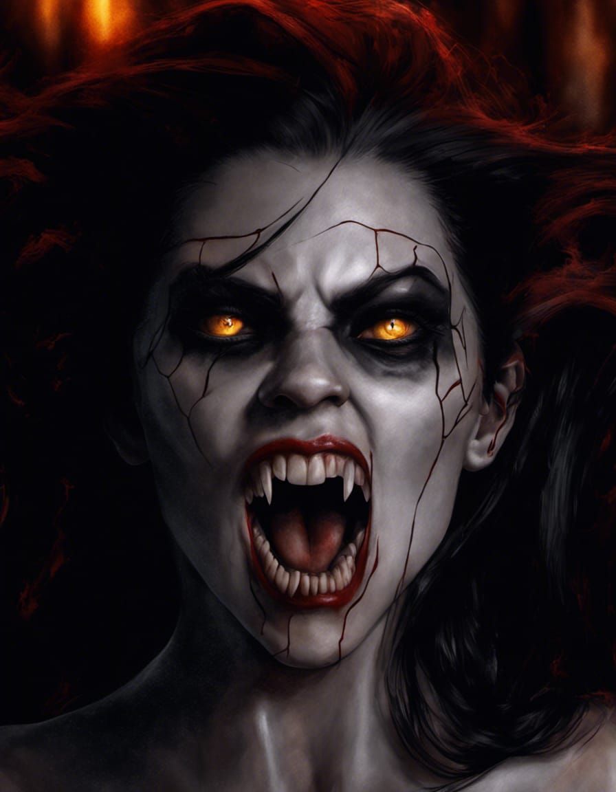 Photorealistic Demon Woman with Sharp Teeth