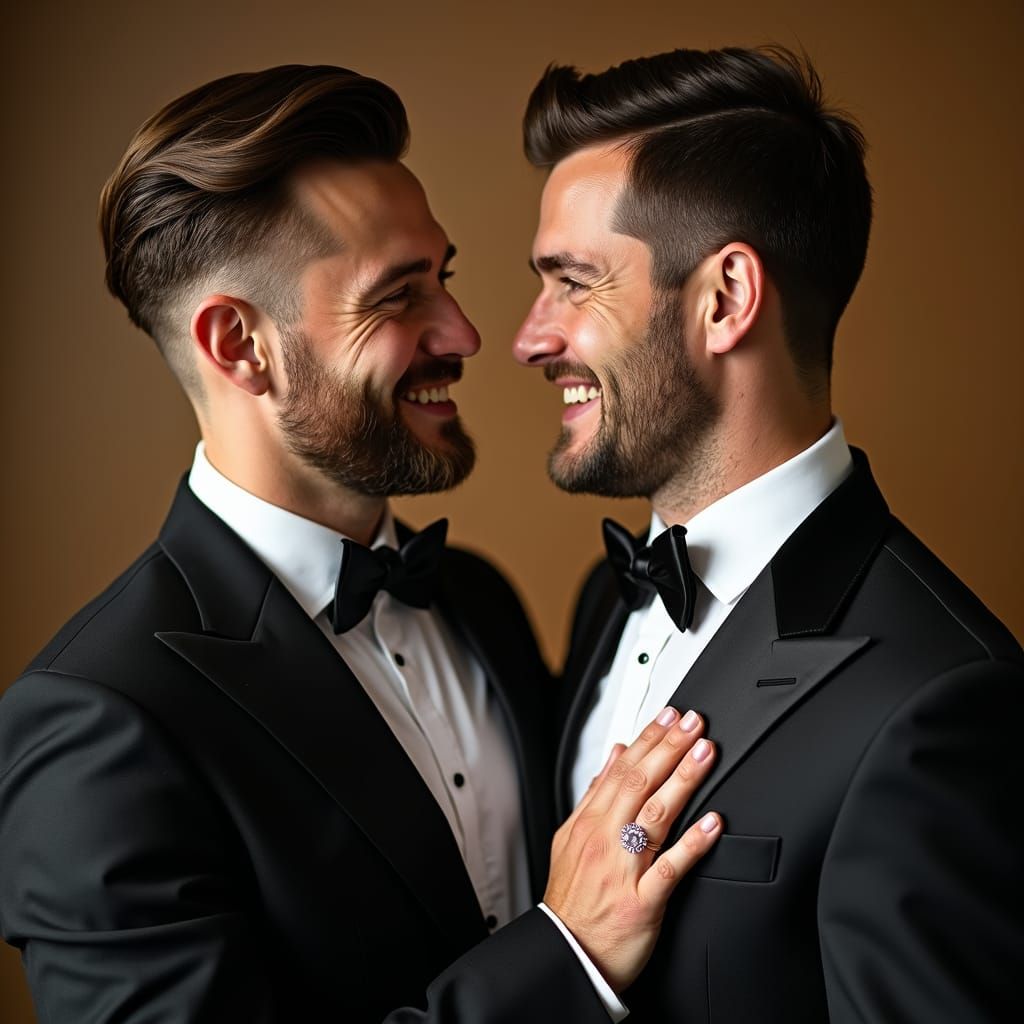 Elegant Gay Couple's Wedding Portrait with Bokeh