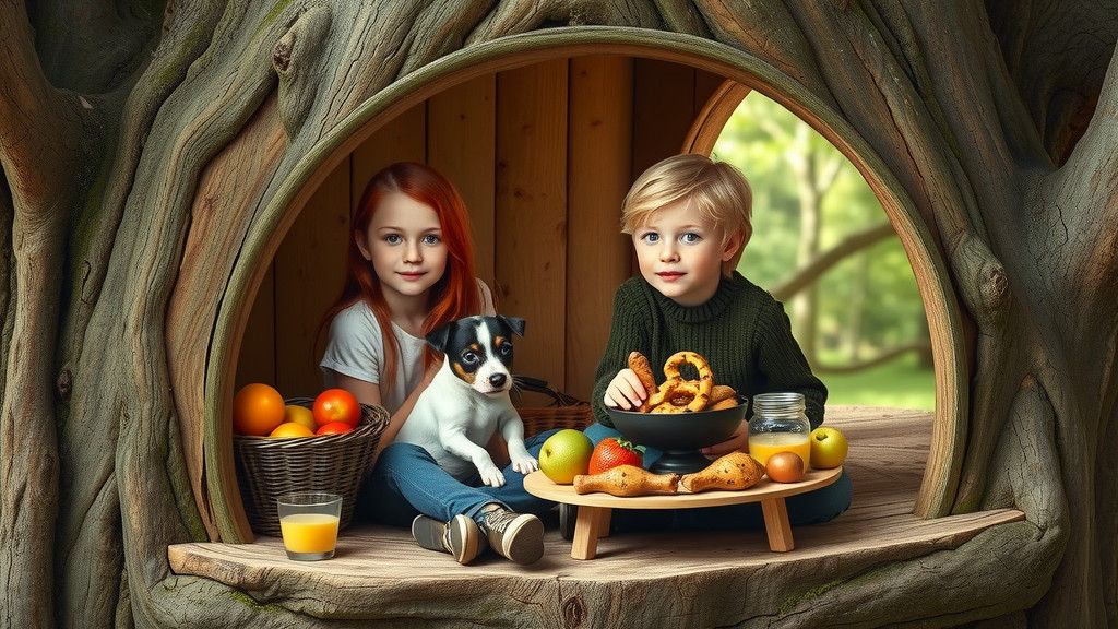 Treehouse Picnic with Children and Dog