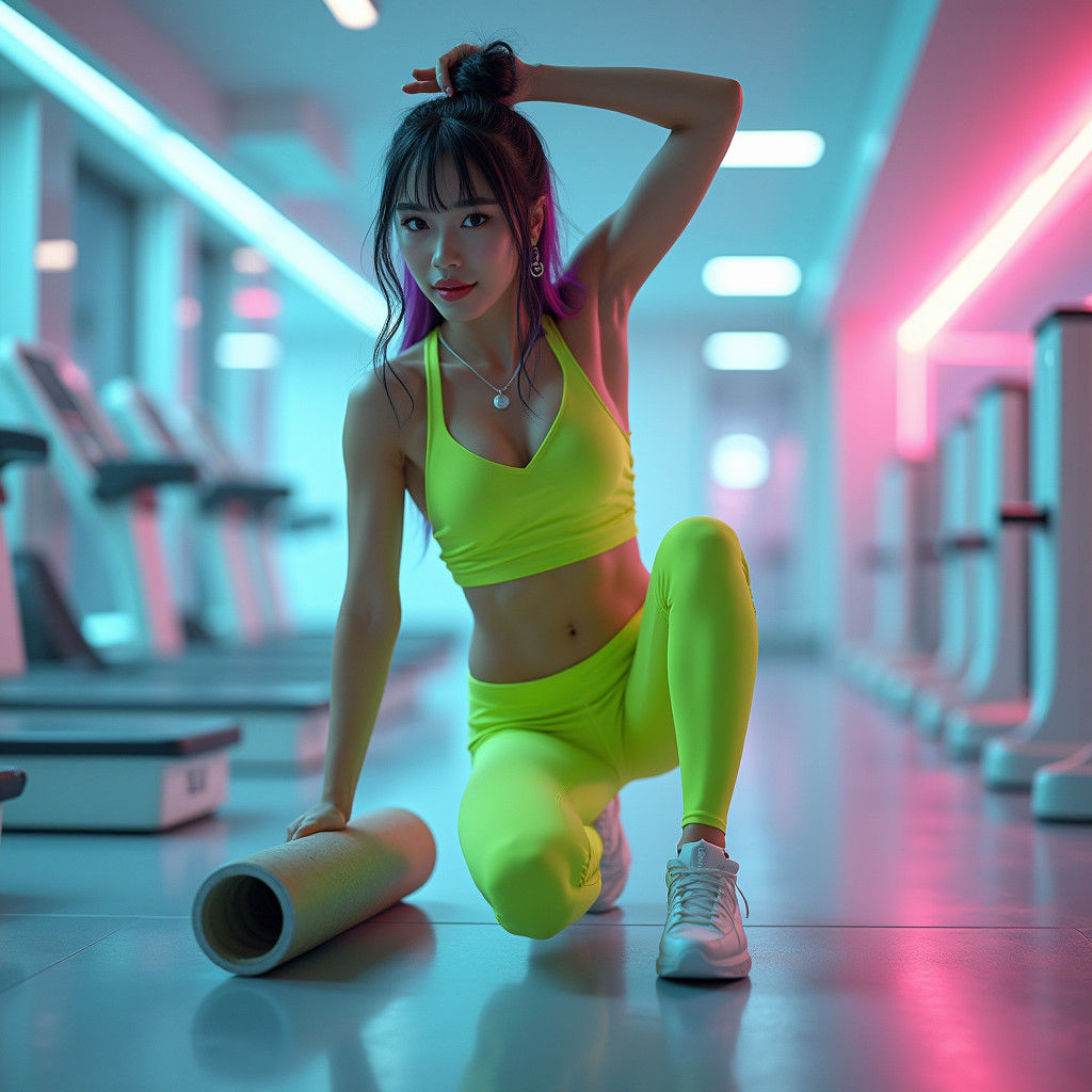 Asian Woman in Futuristic Gym, Fantasy Concept Art