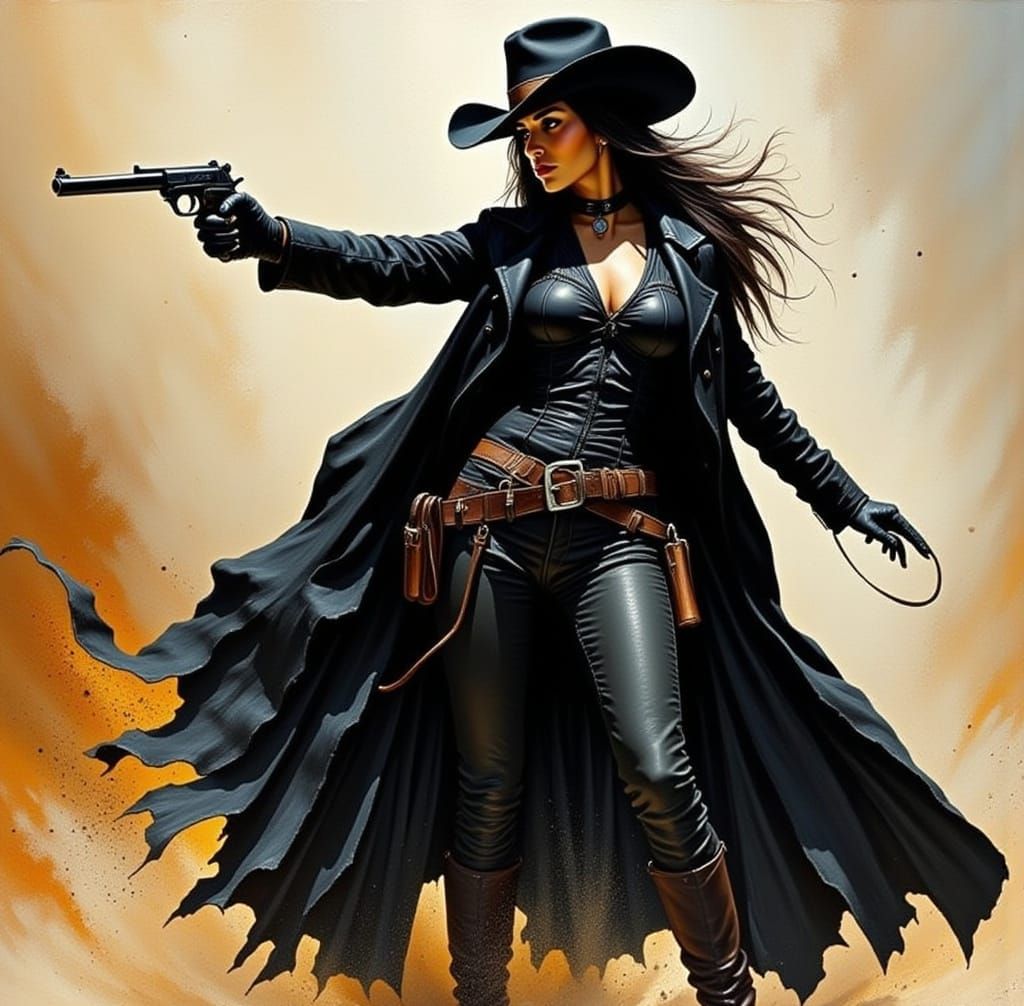 Gunslinger Cowgirl in Impasto Action