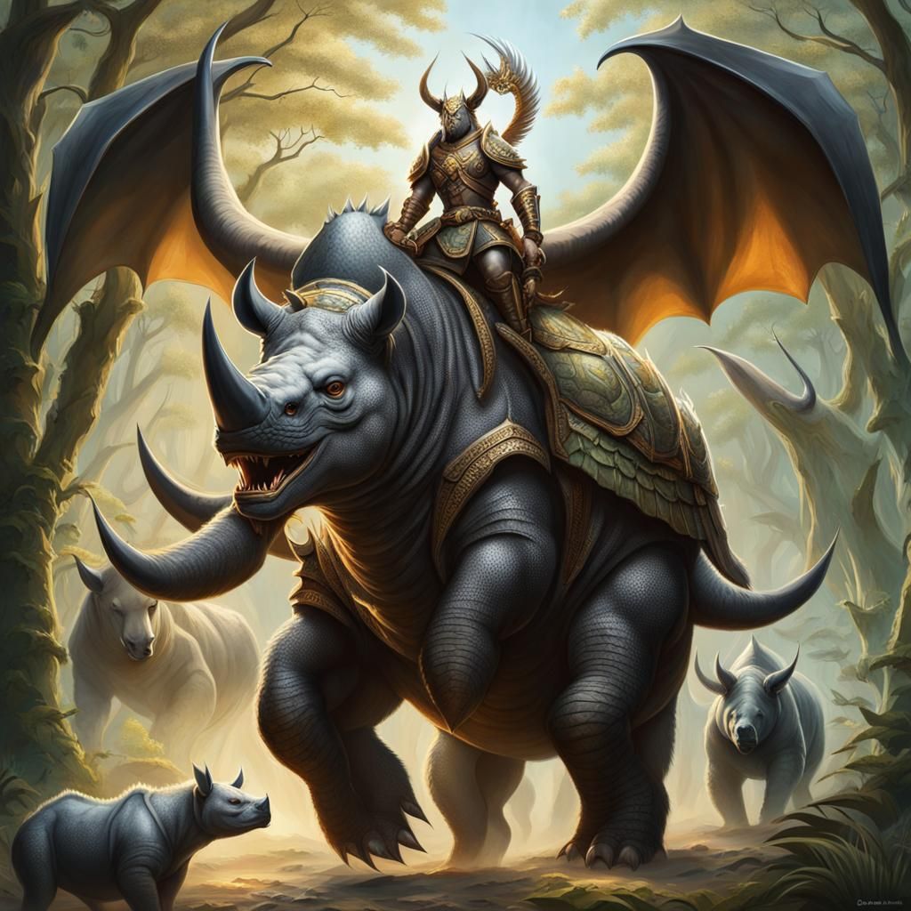 Mythical Chimera: Rhino-Eagle-Bear Hybrid Creature