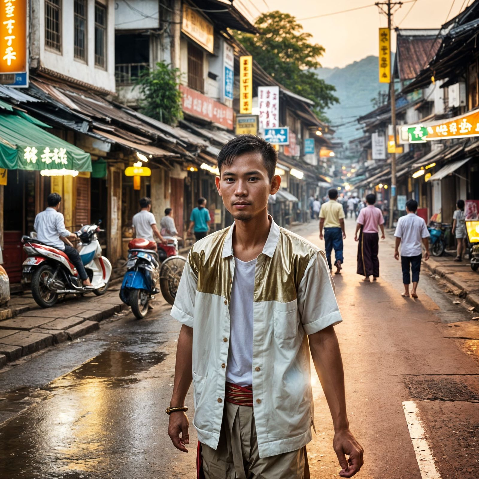 Laotian Man in Traditional Dress in Southeast Asia