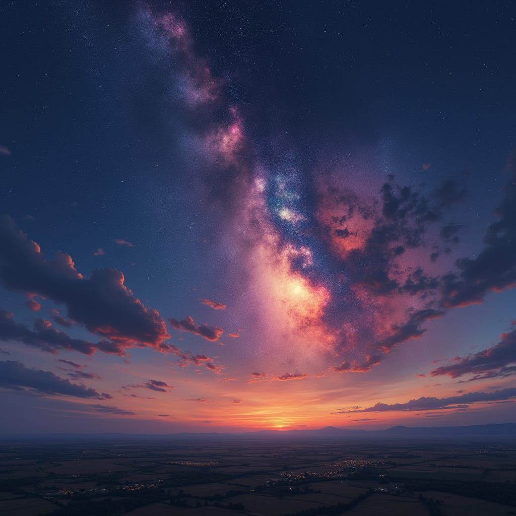 Breathtaking Flat Earth Dusk with Celestial Colors and Human...