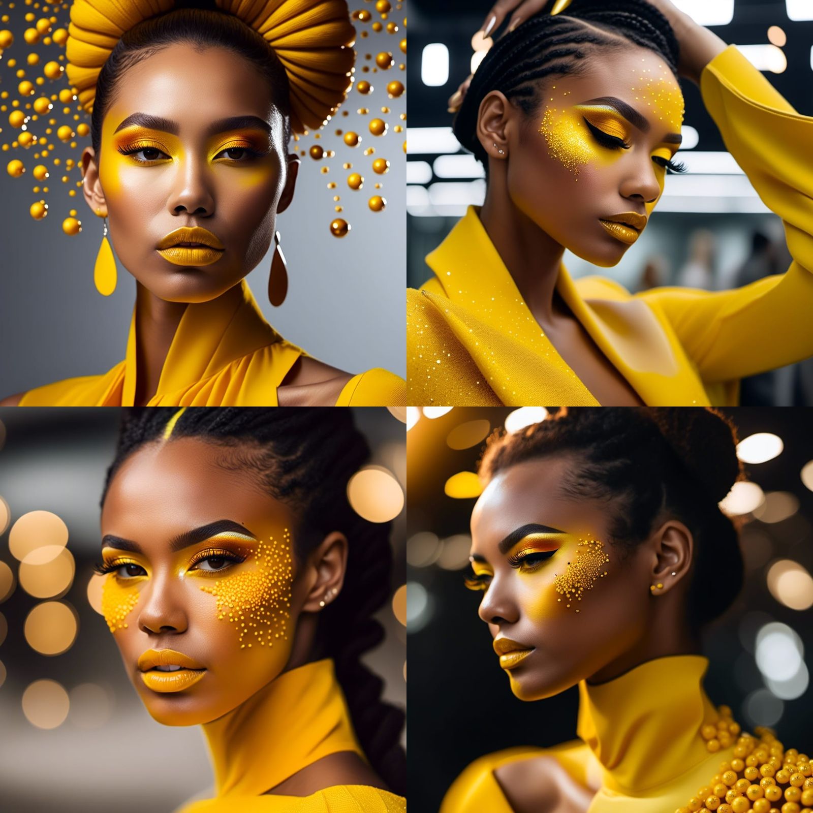 Woman wearing yellow makeup Professional photography, bokeh, natural lighting, canon lens, shot on dslr 64 megapixels sh...