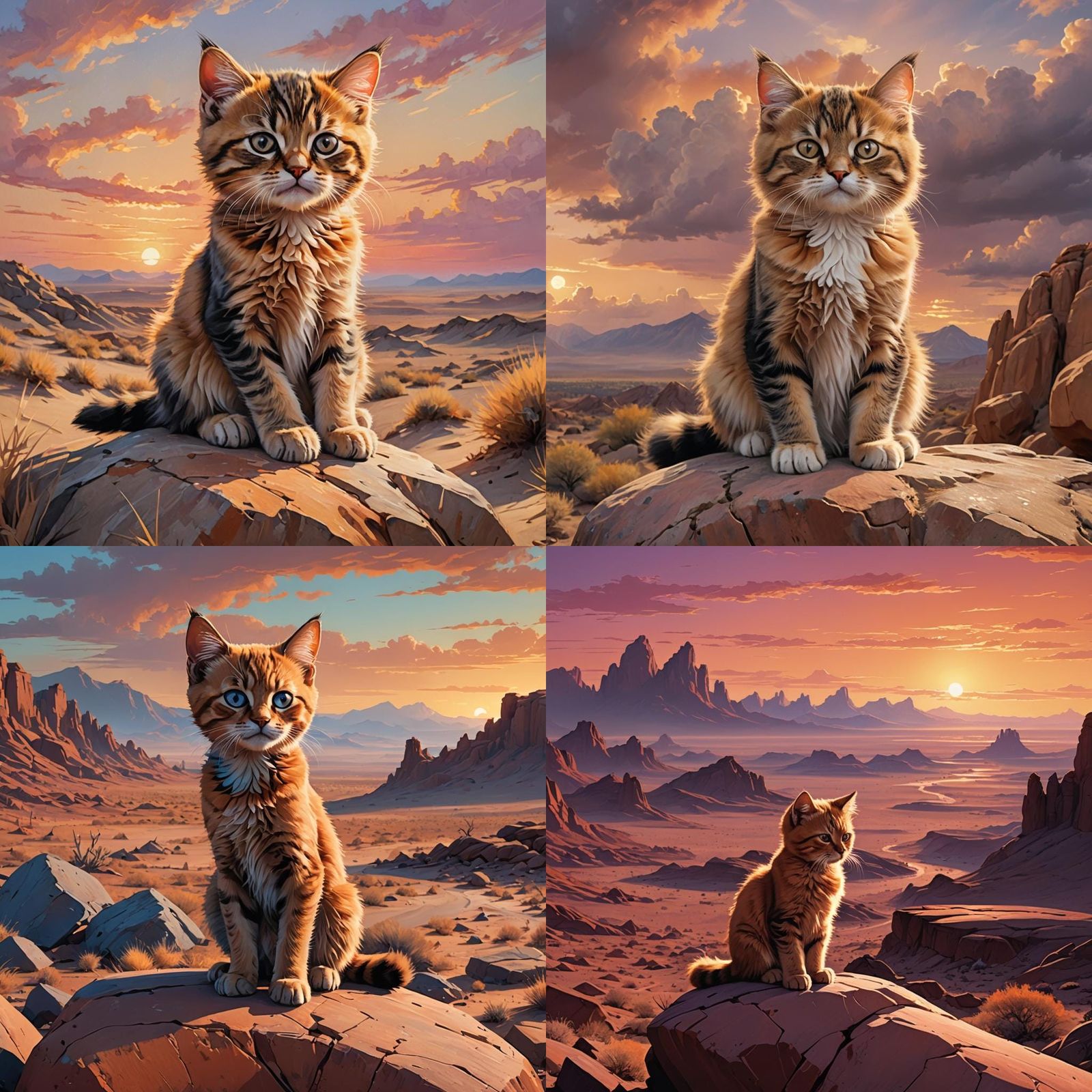 Grumpy Kitten at Desert Sunset Matte Painting