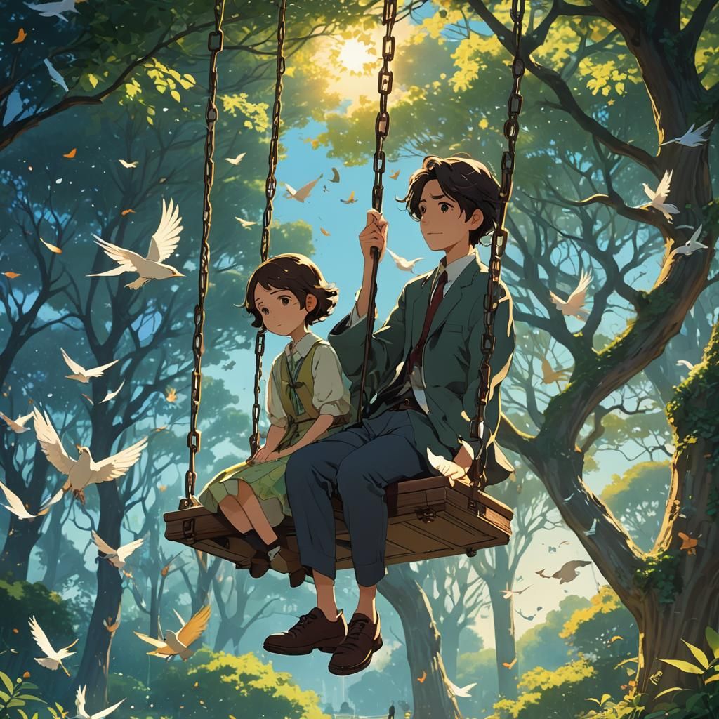 Girl Swinging in Park: Anime Key Visual
