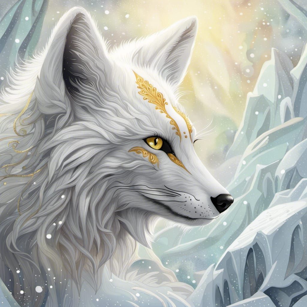 Fantasy Arctic Fox in Winter Tundra, Digital Painting