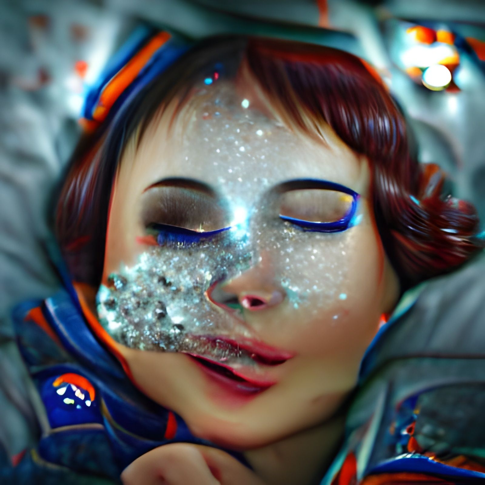 Cosmonaut in Glittering Dreamscape Night Sky