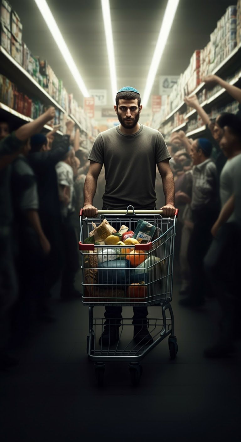 Strong Man in Supermarket, Cinematic Digital Painting
