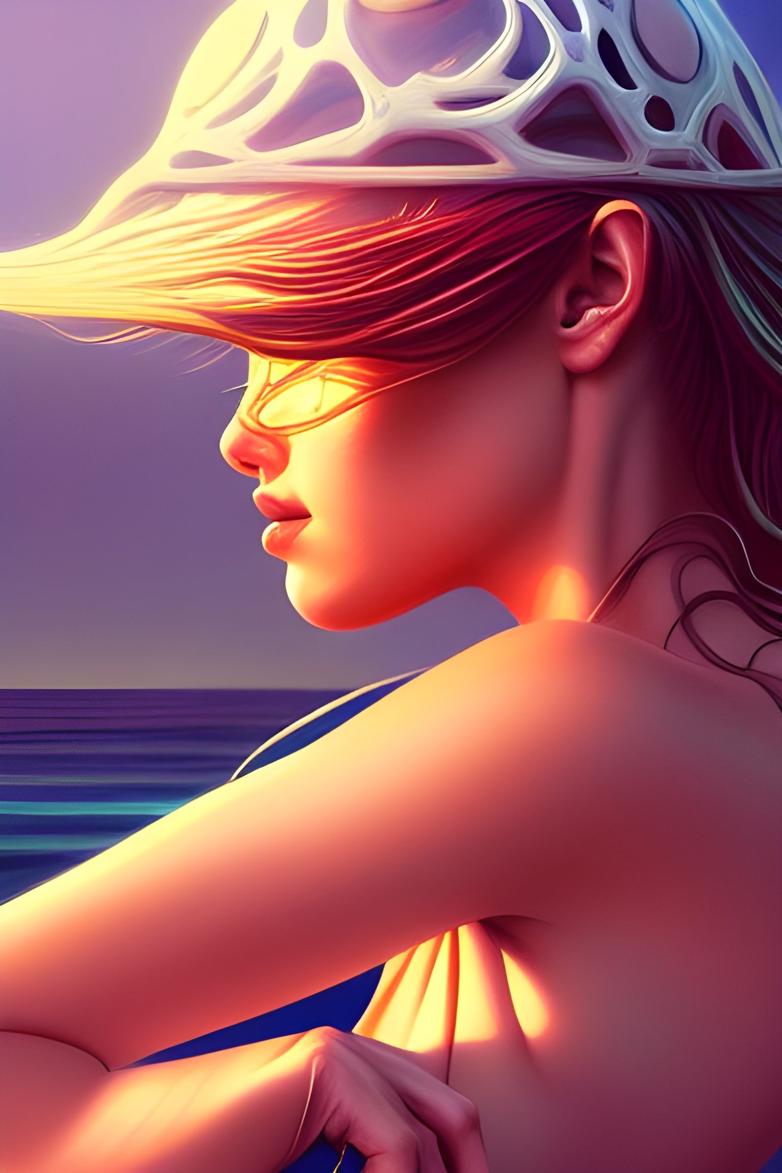 Intricate Digital Painting of Surfer Girl