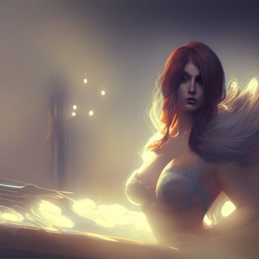 Redhead with Blue Hair: Hyperdetailed Concept Art