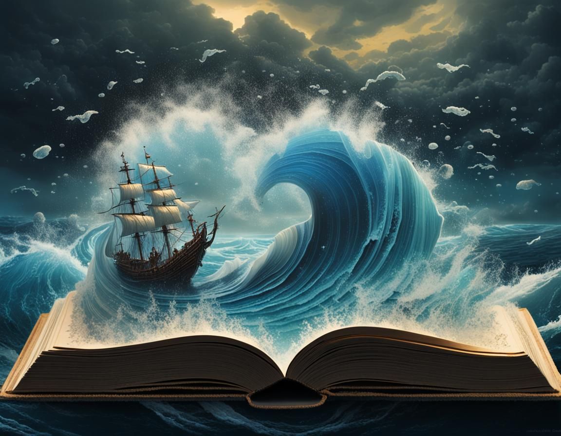 Miniature Fantasy Ocean Emerging from Book