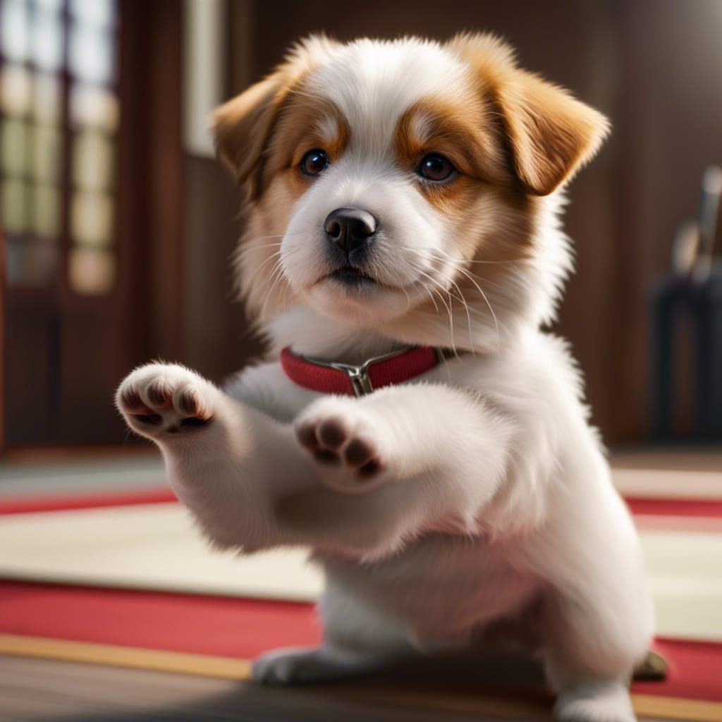 Hyperrealistic Dog Practicing Karate in Natural Lighting