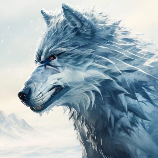 Wolf and Mountain Range in Neo-Impressionist Style