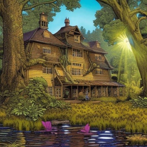 Cottagecore House in Enchanted Forest, Comic Book Art