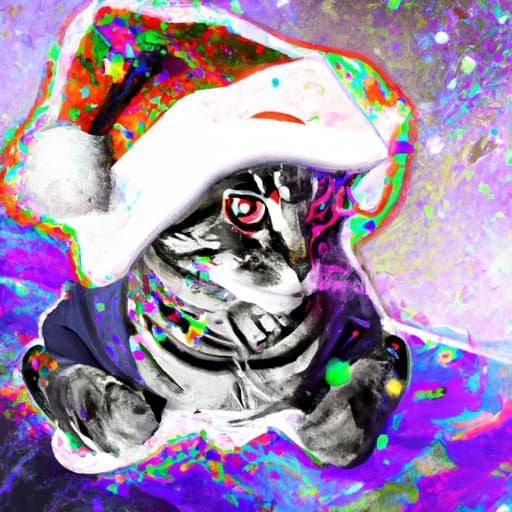 Cat in Santa Hat: Cosmic Digital Illustration