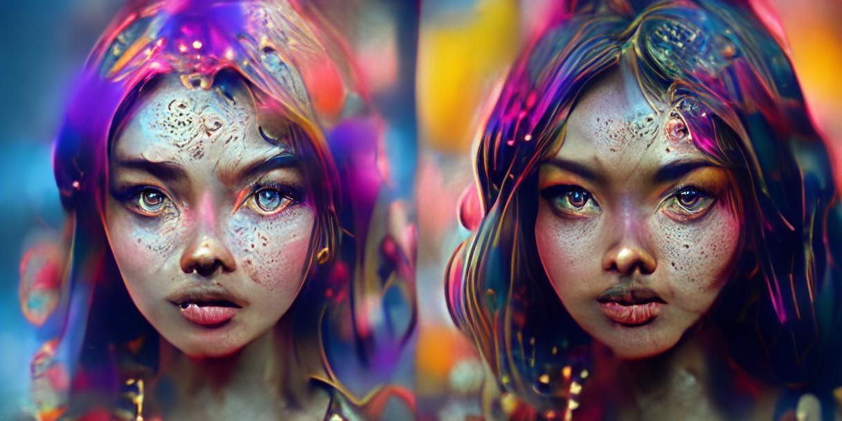 Psychedelic Muses in Mixed Media Linocut Style