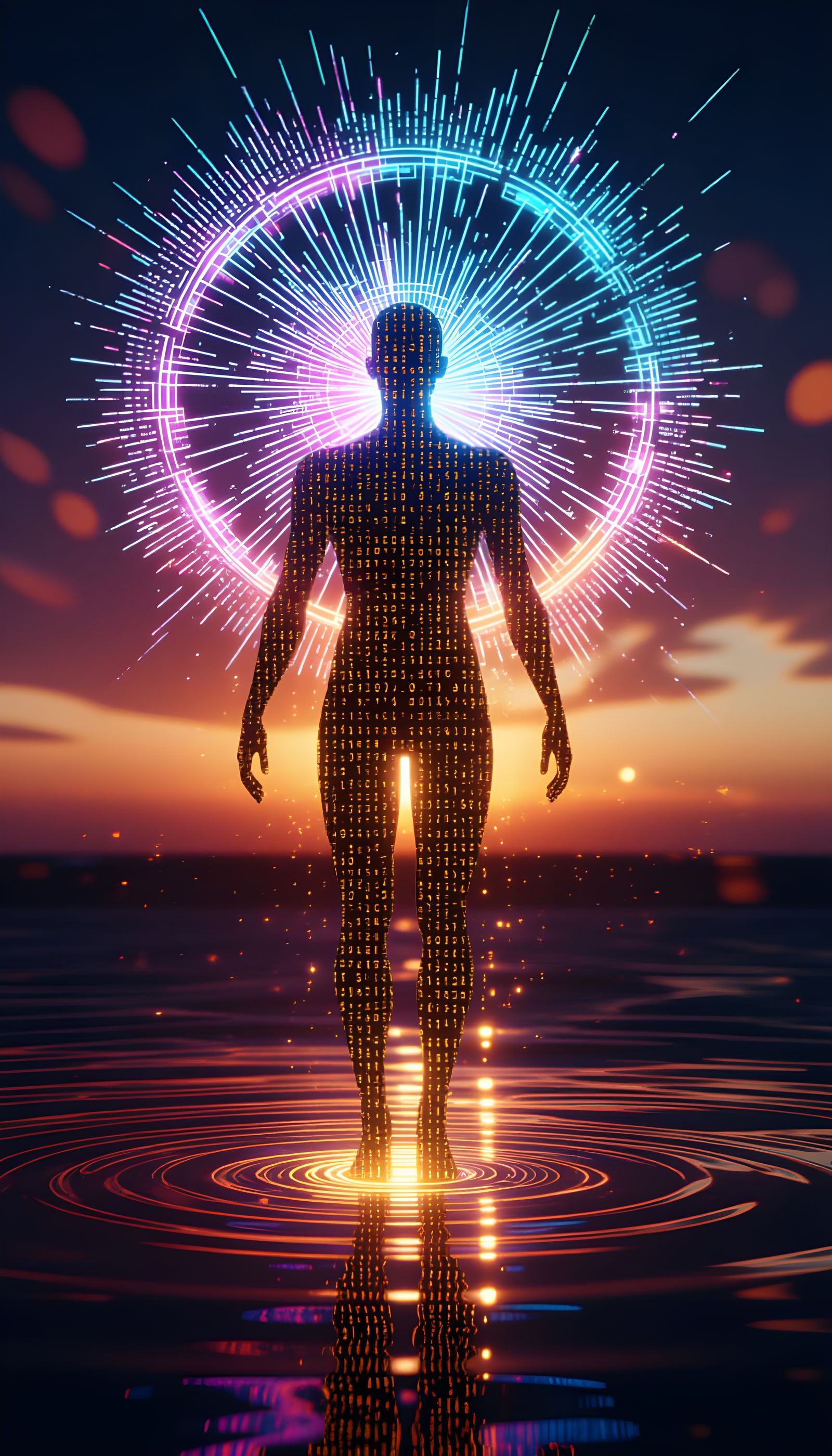 Digital Evolution: Golden Spiral & Fragmented Humanoid