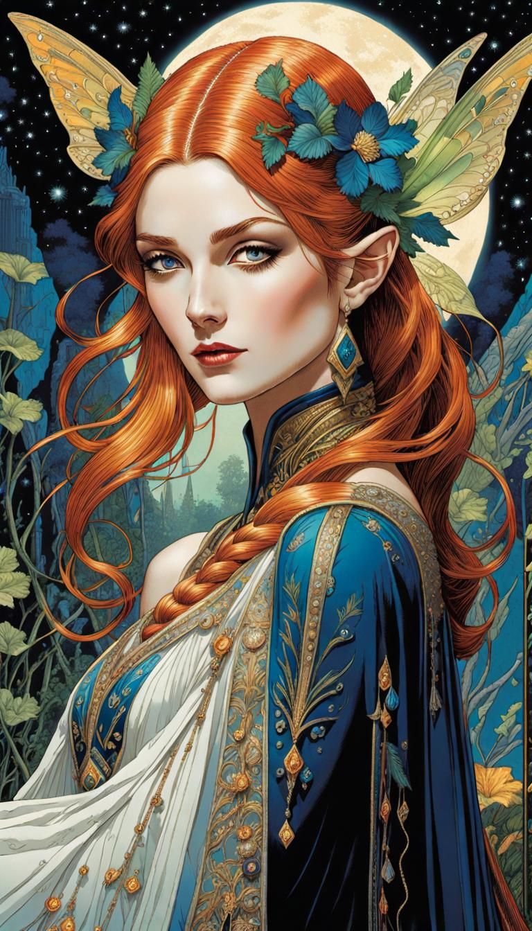 Romantic Elven Garden Scene in Detailed Fantasy Style