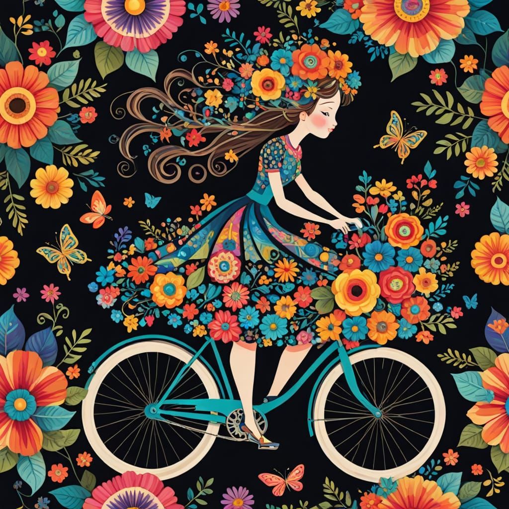 Enchanting Cyclist with Abstract Bouquet Formation