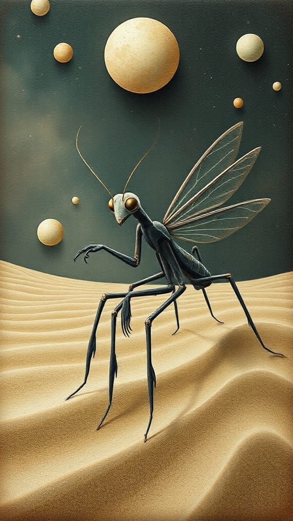 Cryptopunk Mantis Fairy in Mirrored Landscape