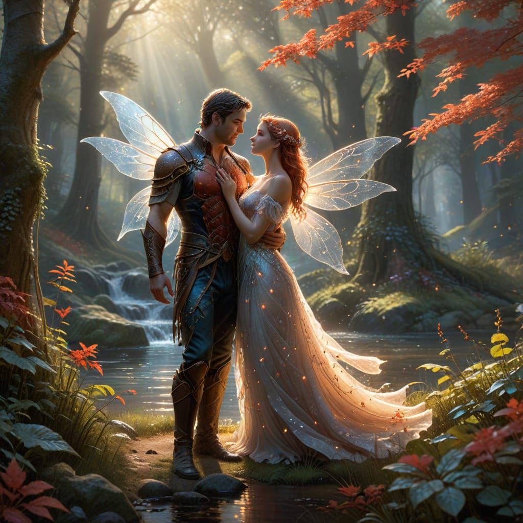 Elemental Fairies Embrace in Jungle Glade