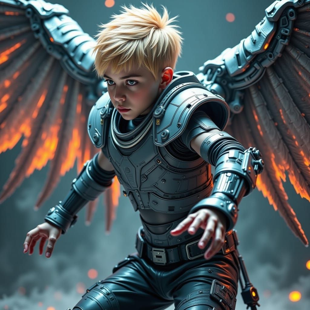 Cybernetic Warrior in Futuristic Battle Gear