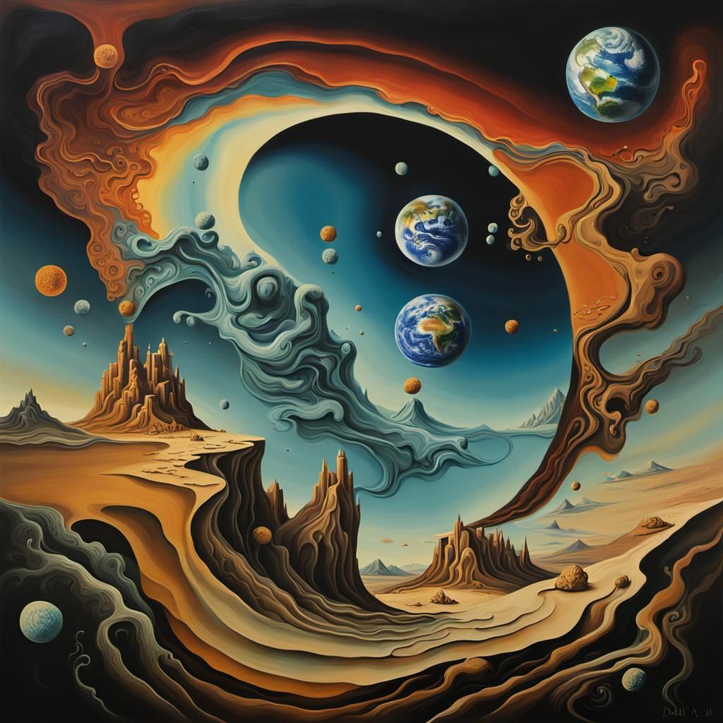 Surreal Melting Planet Earth as Oil Painting