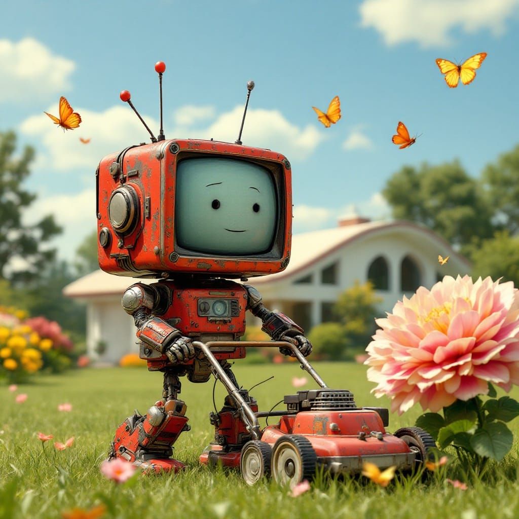 Retro-Futuristic Lawnmower Robot