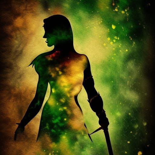 Amazon Princess Silhouette with Watercolor and Gold