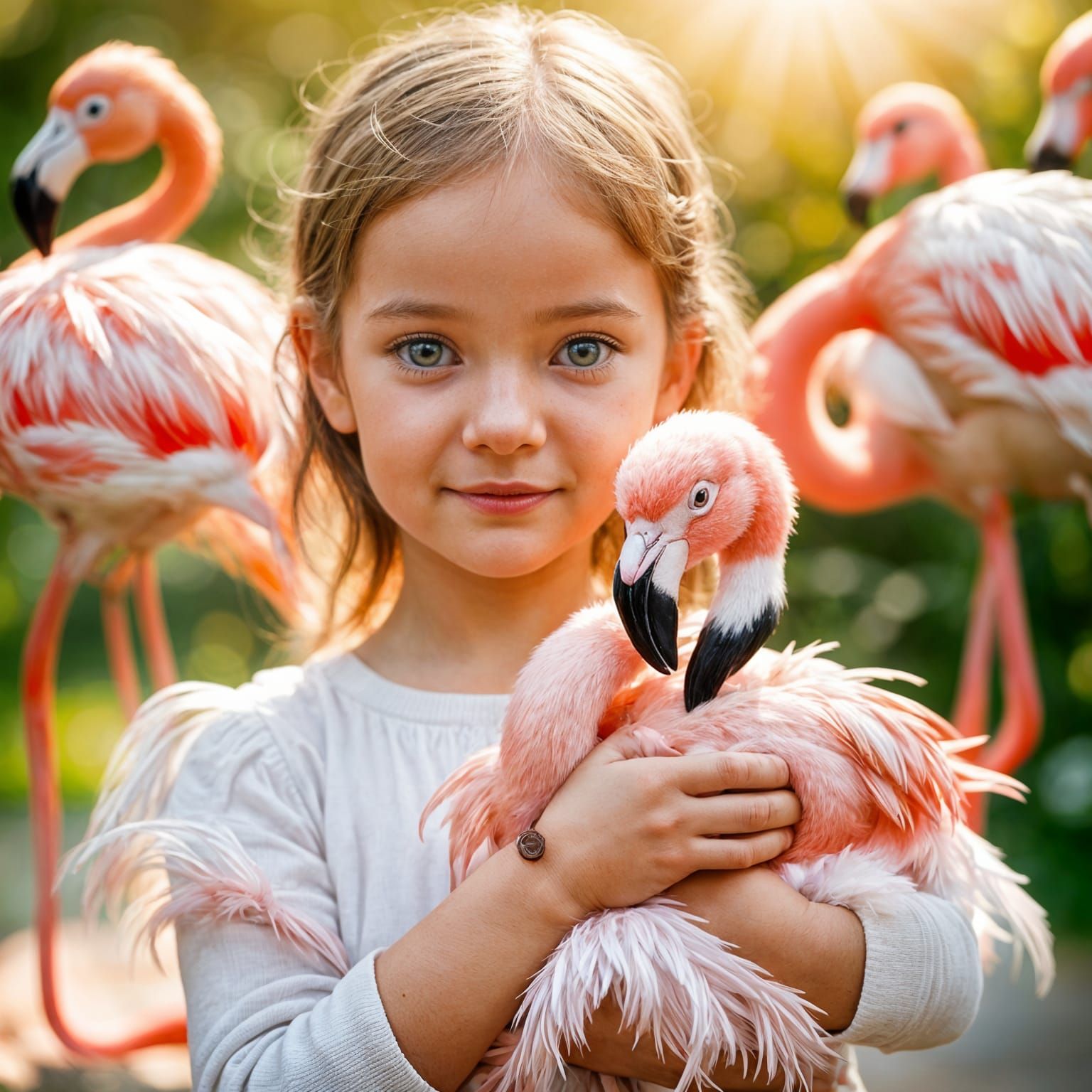 Girl Holds Cute Flamingo Plush Toy