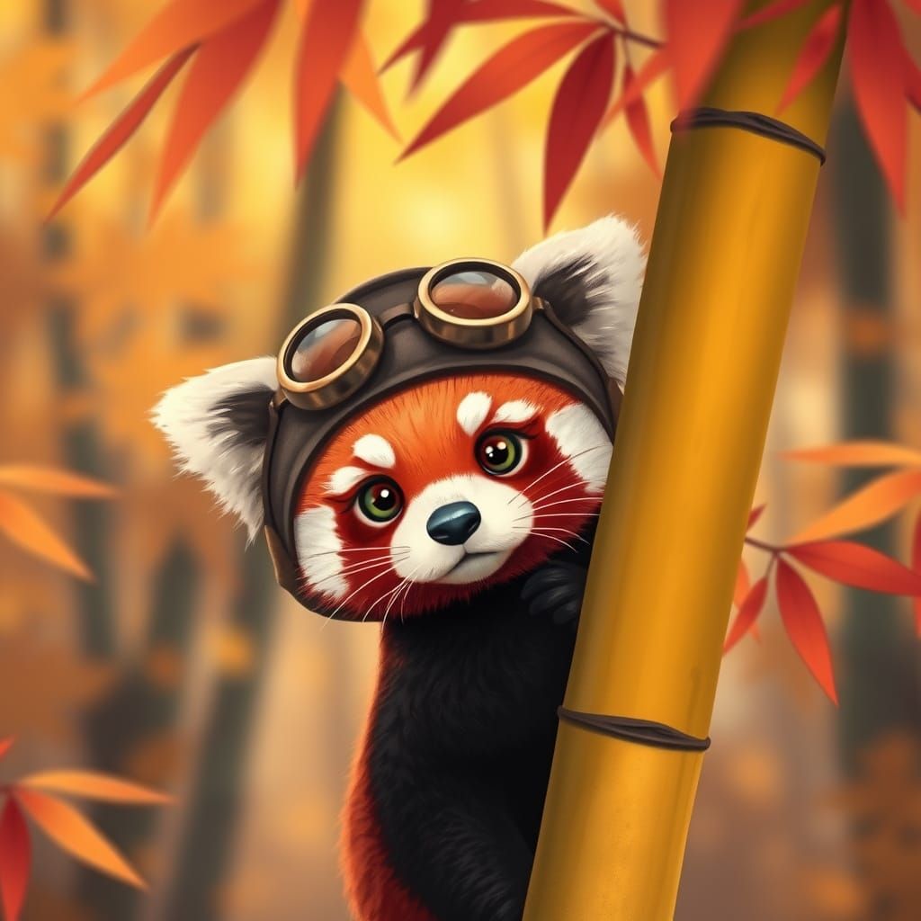 Red Panda Aviator in Autumn Forest